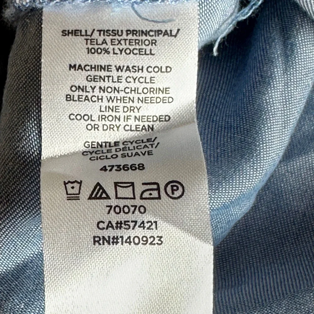 Loft Women's Blue Lyocell Chambray Puff Sleeve Scoop Neck Blouse Top Size S NWOT